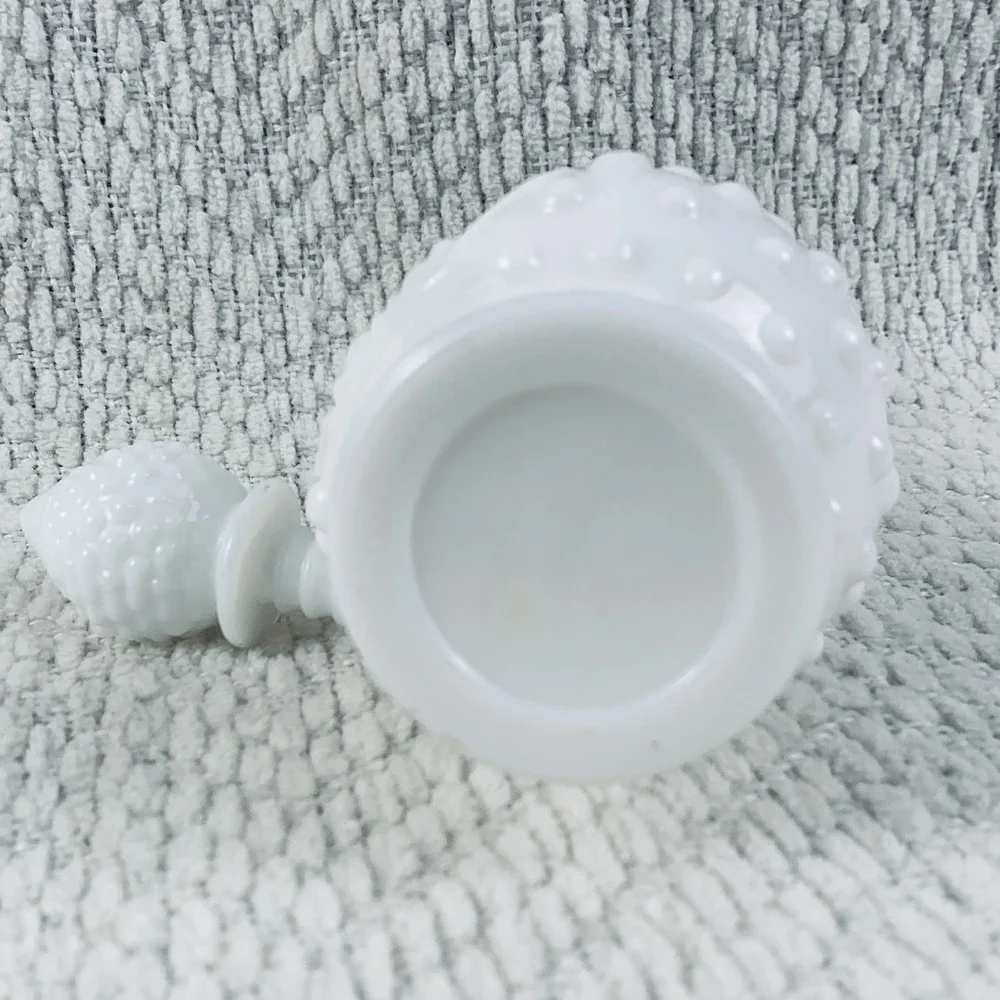 Vintage Hobnail Milk Glass Avon Cologne Bottle Decanter White Floral Flowers EUC